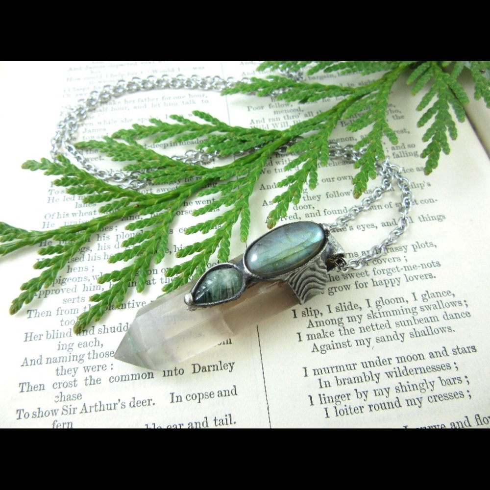 Labradorite & Fluorite Crystal Pendant - Picture 3 of 7